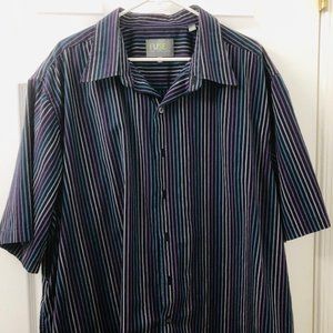 Fuse Men's Button-Down Casual Striped 3XLT Black with Purple Teal Stripes Tall
